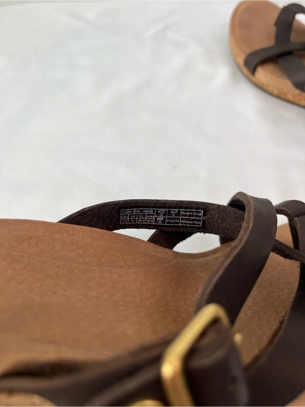 UGG Adalie Cork Wedge Thong Sandals Brown Leather Women’s Size 7.5